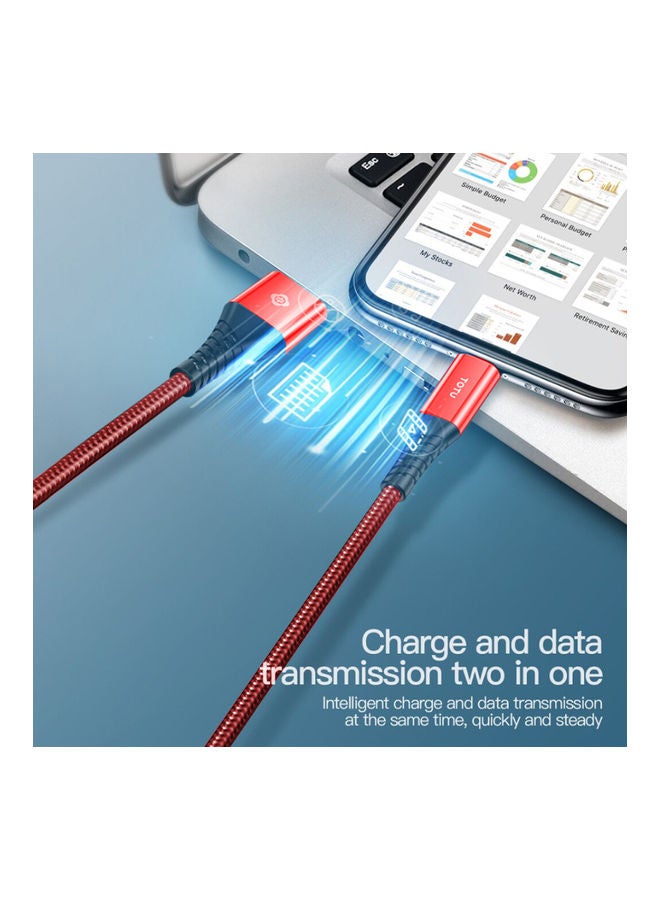توتو كابل مزامنة بيانات من USB A إلى Lightning أحمر  - Image 3