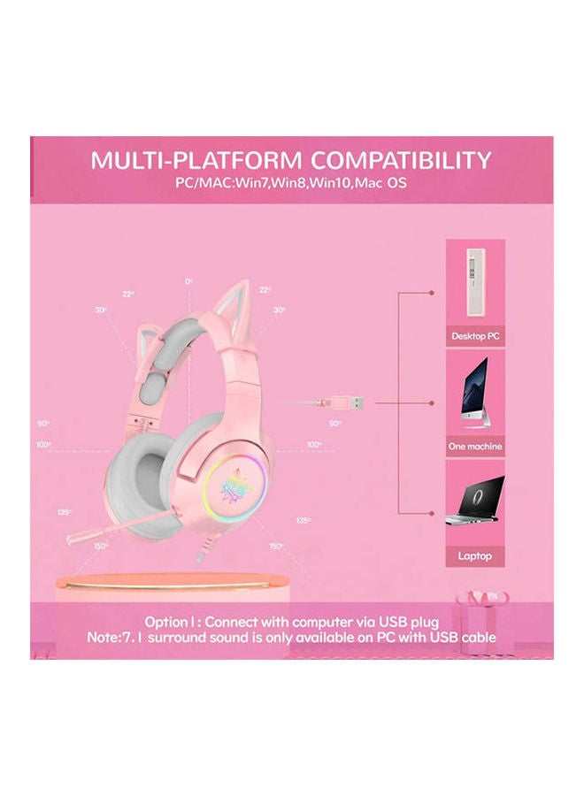 أونيكوما سماعة رأس للألعاب مزودة بصوتٍ محيطي افتراضي 7.1 وأذني قطة قابلة للفصل، وميكروفون قابل للسحب لإلغاء الضوضاء، وقابس USB - Image 2