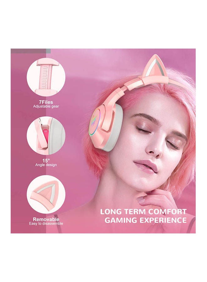 أونيكوما سماعة رأس للألعاب مزودة بصوتٍ محيطي افتراضي 7.1 وأذني قطة قابلة للفصل، وميكروفون قابل للسحب لإلغاء الضوضاء، وقابس USB - Image 3