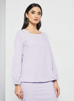 RAHA Round Neck Long Sleeves Modest Top Purple  - Image 1