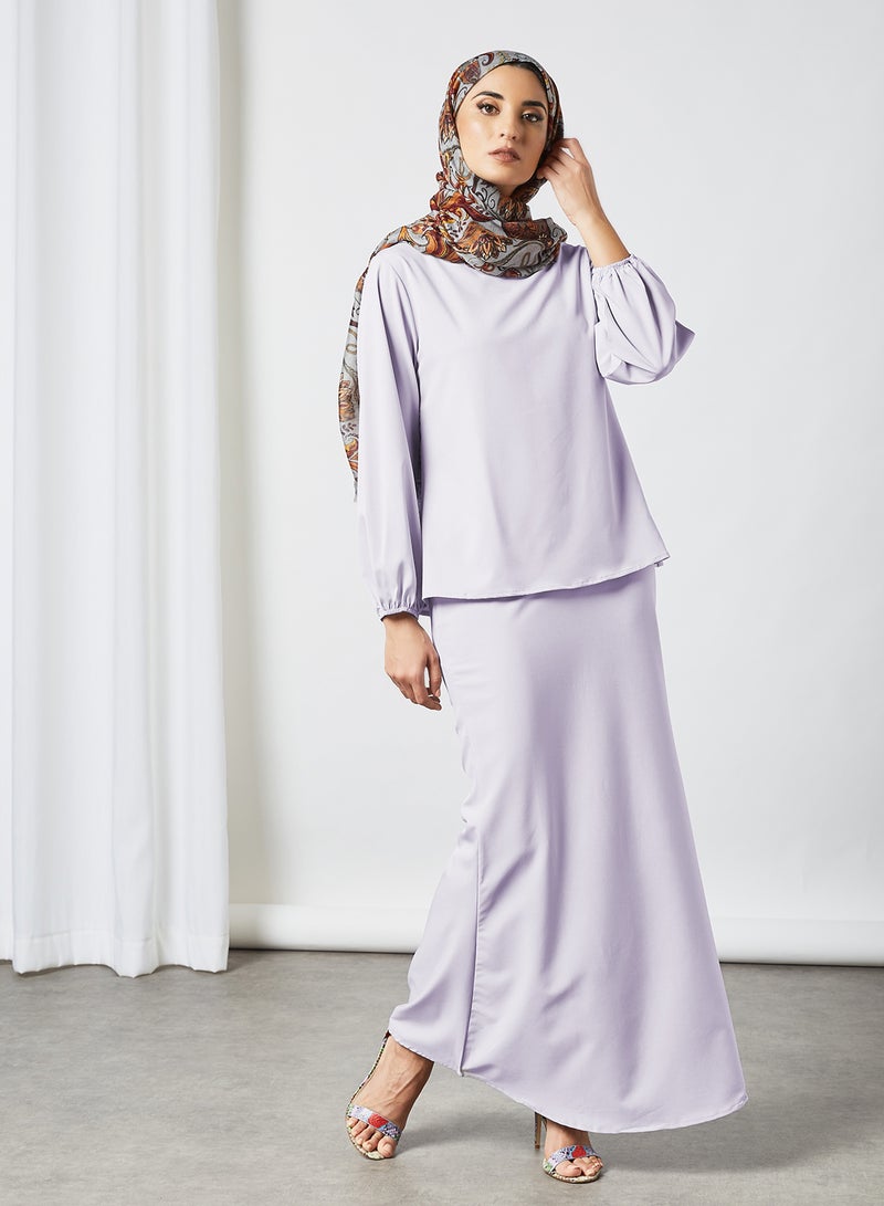 RAHA - Round Neck Long Sleeves Modest Top Purple - Image 1