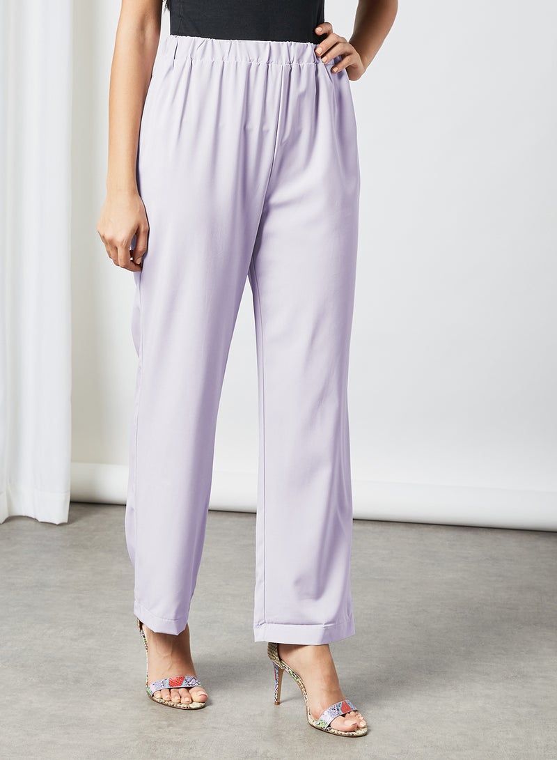 RAHA - Comfortable Elastic Waist Modest Pants Light Purple - Image 1