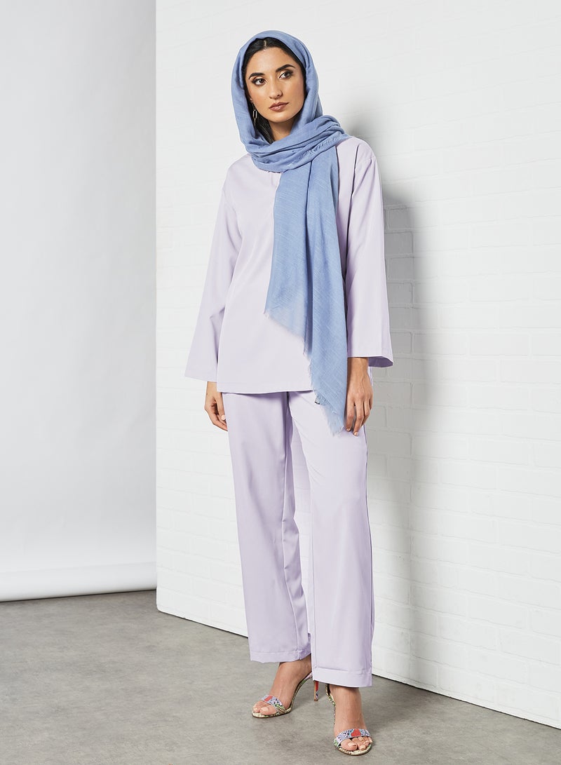 RAHA - Comfortable Elastic Waist Modest Pants Light Purple - Image 1