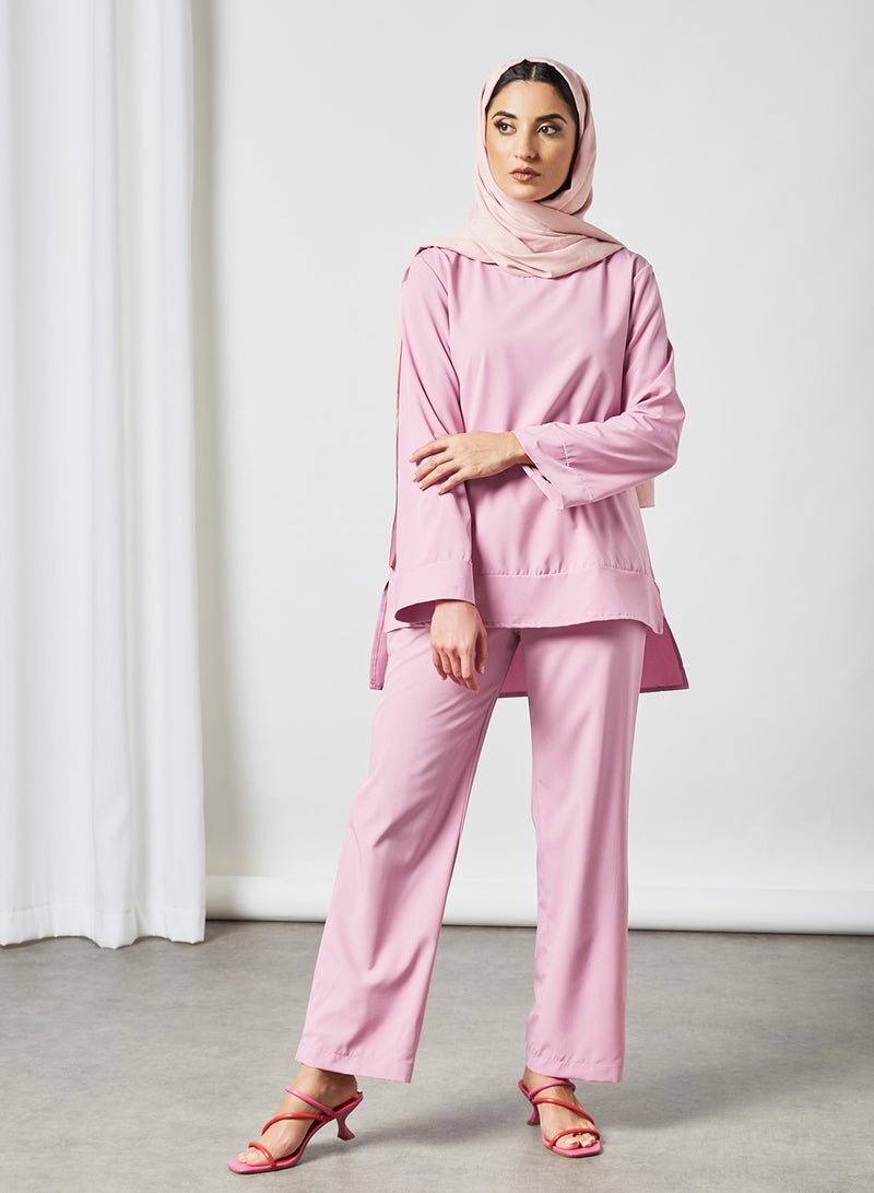 RAHA - Comfortable Elastic Waist Modest Pants Purple - Image 1