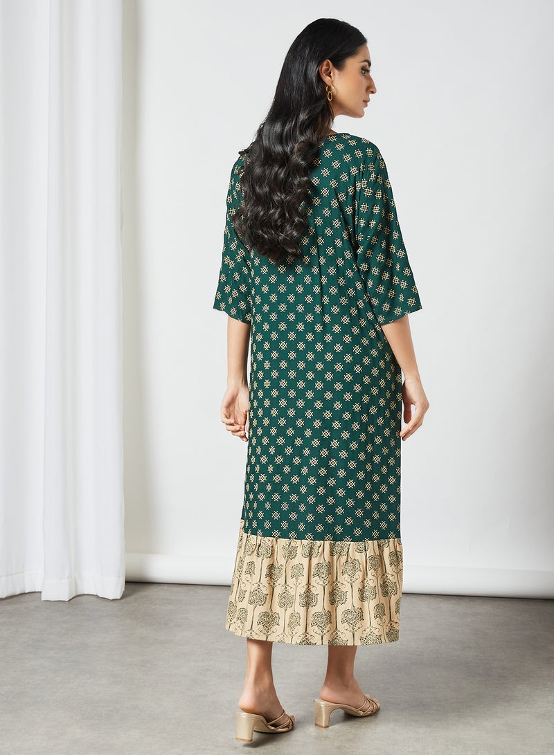 HANA & SARA - Printed Pocket Detail Round Neck Midi Dress Multicolour - Image 1