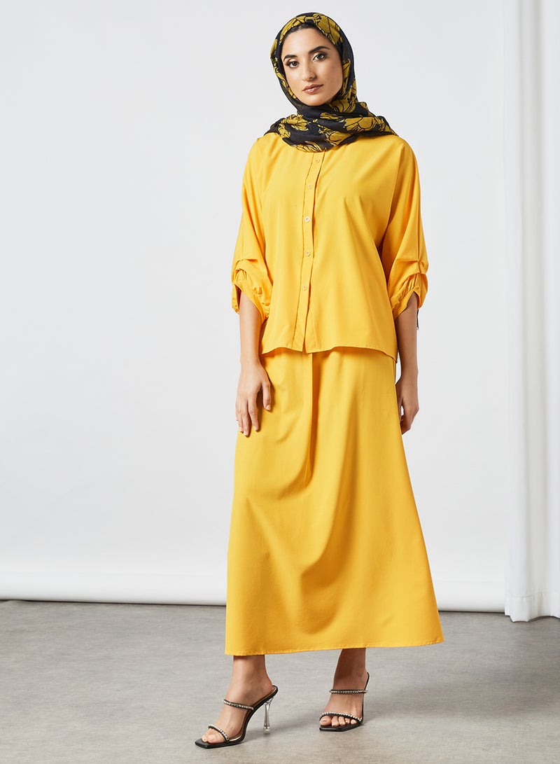 Modest Elastic Waist Long Skirt Yellow - v1631970230/N46535029V_2