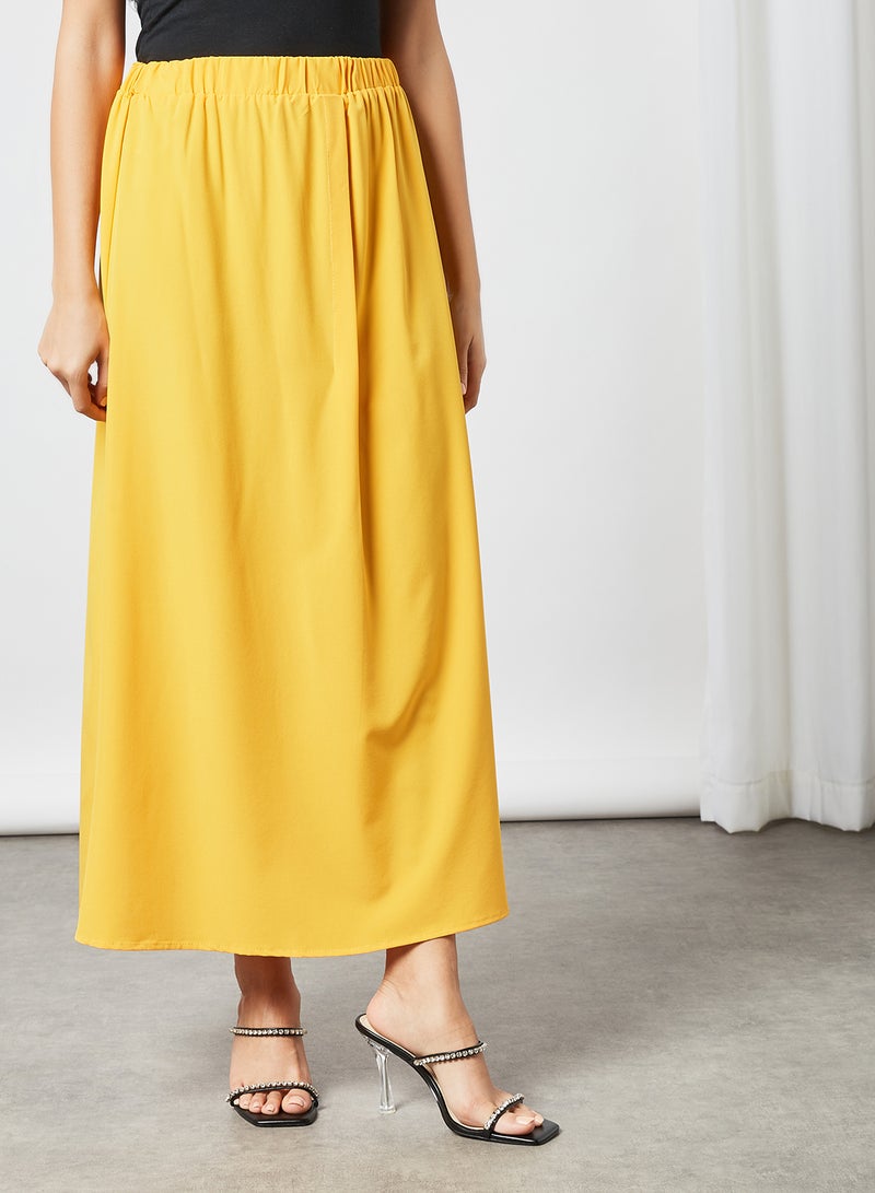 Modest Elastic Waist Long Skirt Yellow - v1631970231/N46535029V_1