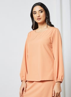 RAHA Round Neck Long Sleeves Modest Top Orange  - Image 1