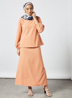 RAHA Round Neck Long Sleeves Modest Top Orange  - Image 2