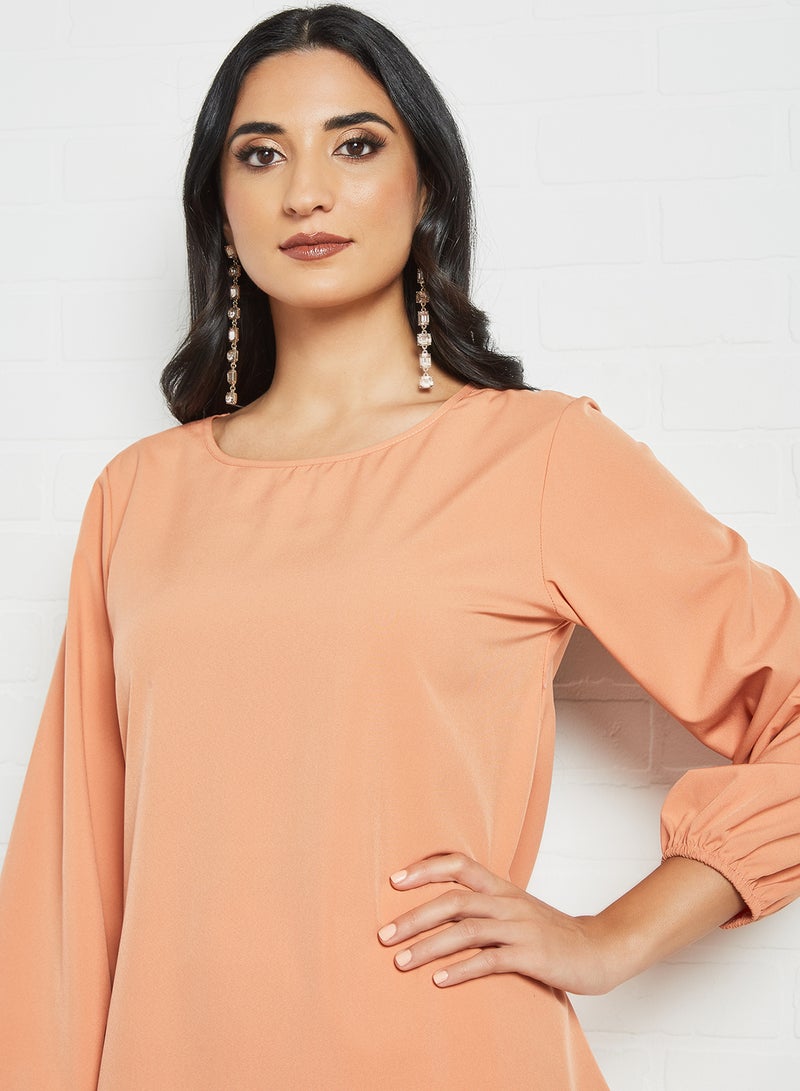 RAHA - Round Neck Long Sleeves Modest Top Orange - Image 1