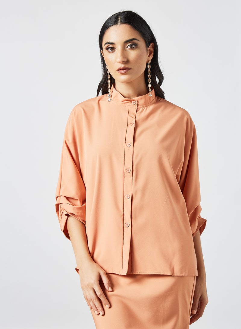 Chinese Collar Batwing Sleeve Modest Top Orange - v1631970238/N46535019V_1