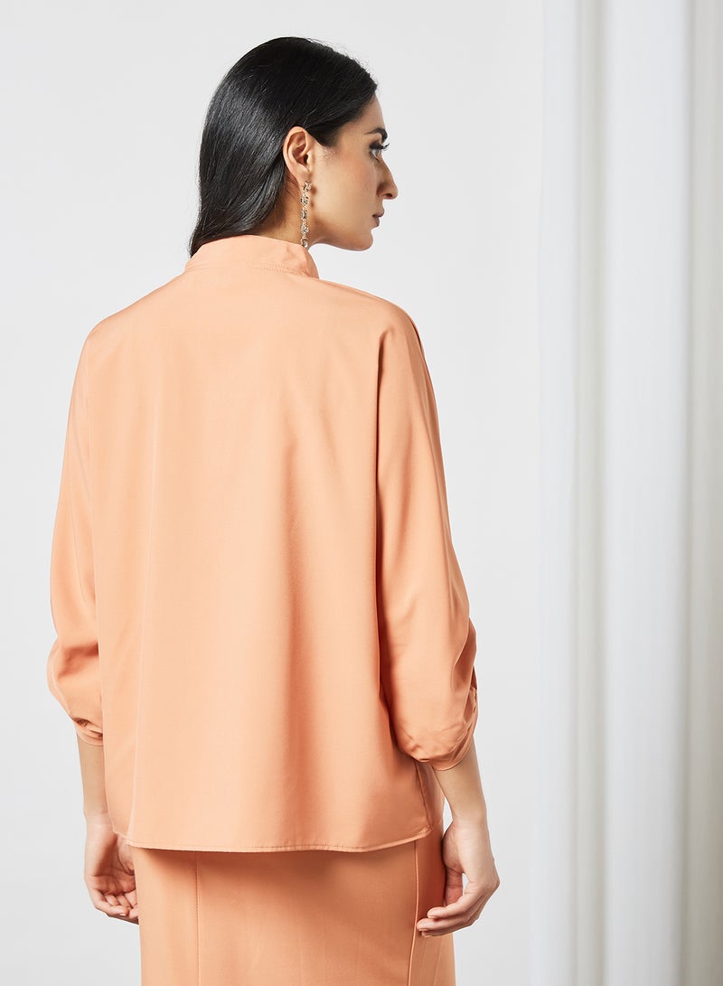 RAHA - Chinese Collar Batwing Sleeve Modest Top Orange - Image 1