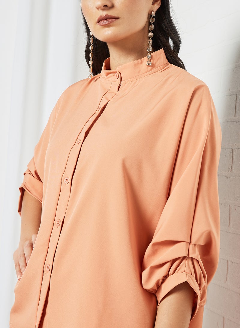 Chinese Collar Batwing Sleeve Modest Top Orange - v1631970238/N46535019V_4