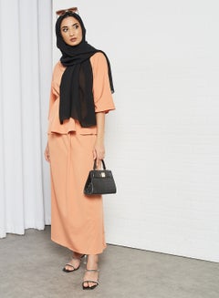 راحة تنورة متوسطة الطول بخصر مطاطي بني  - Image 2