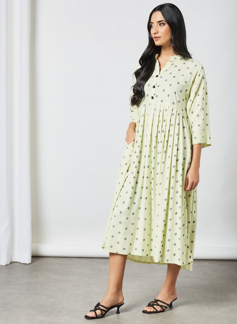 HANA & SARA - All Over Printed Mandarin Neck Midi Dress Multicolour - Image 1