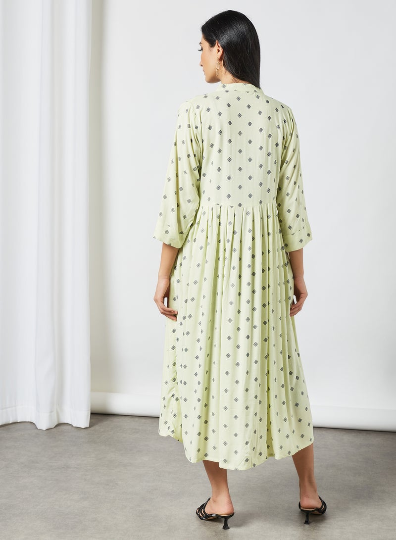 HANA & SARA - All Over Printed Mandarin Neck Midi Dress Multicolour - Image 1
