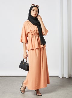 RAHA Collared  Neckline Elastic Waist Modest Top Orange  - Image 2