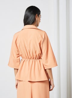 RAHA Collared  Neckline Elastic Waist Modest Top Orange  - Image 3