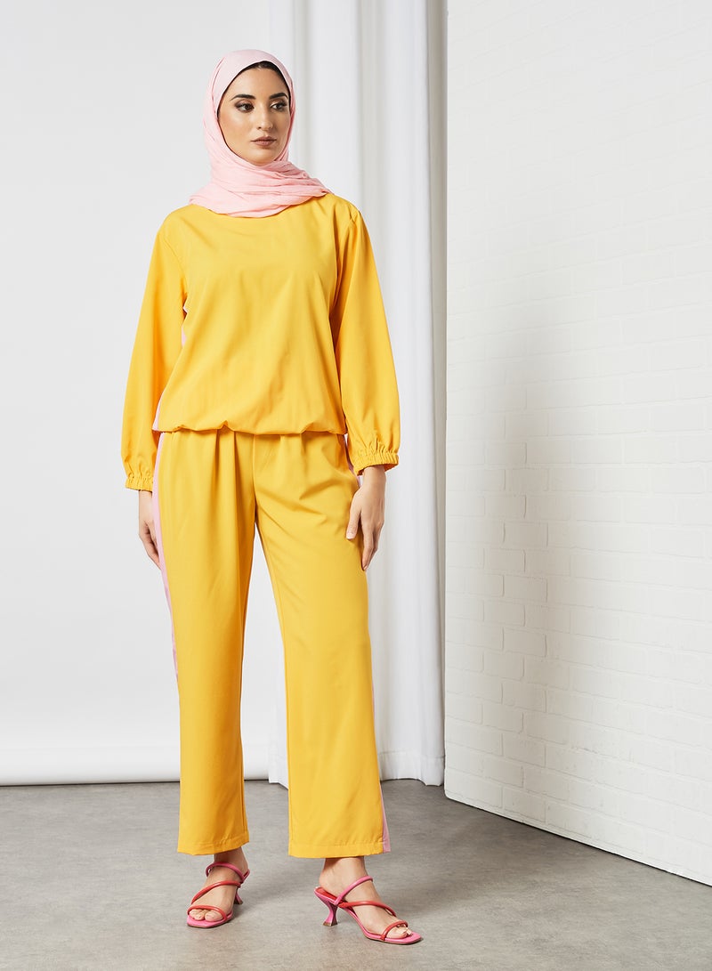 RAHA - Turtleneck Long Sleeves with Side Tape Modest Top Yellow - Image 1