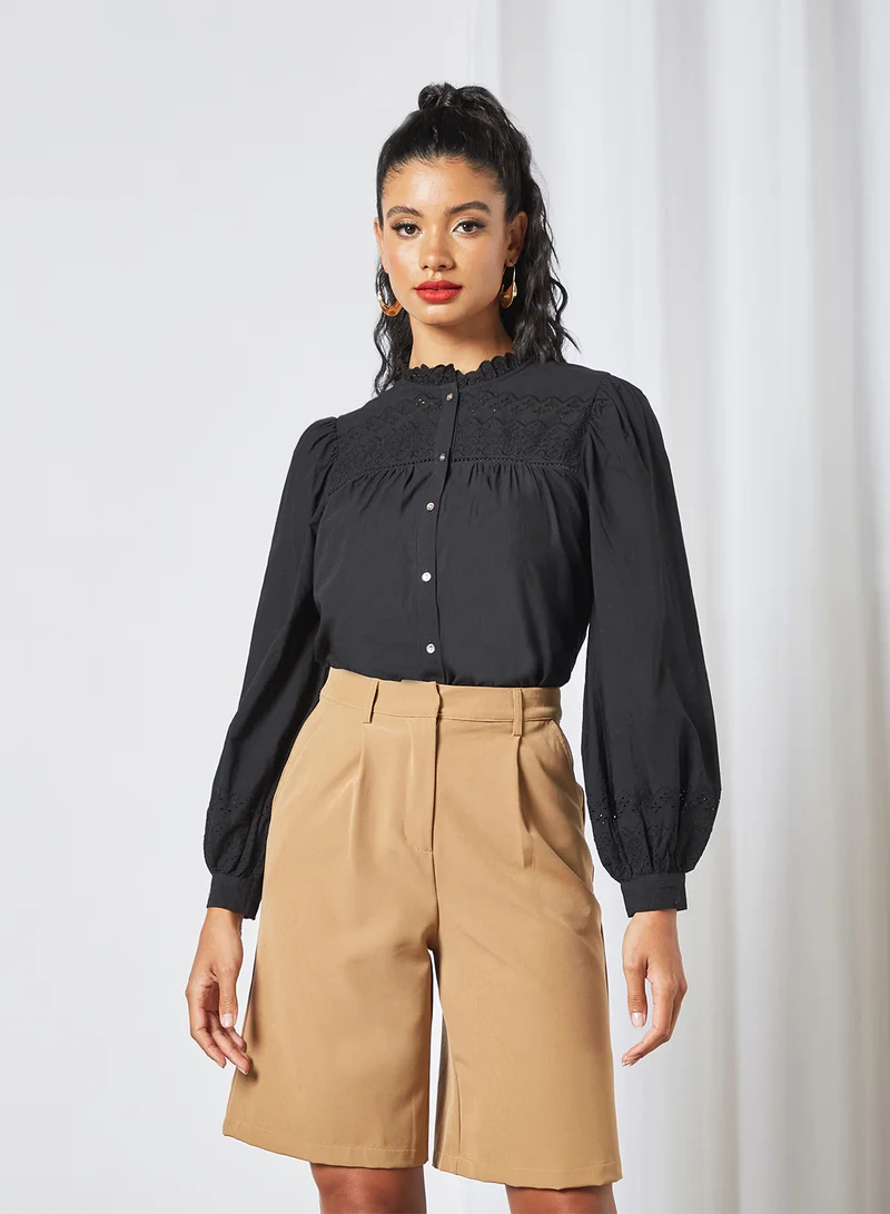 VERO MODA Embroidered Detail Shirt Black