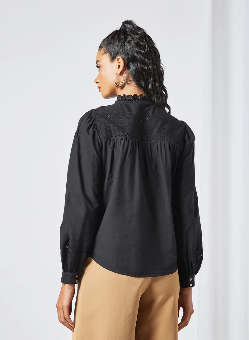 VERO MODA Embroidered Detail Shirt Black