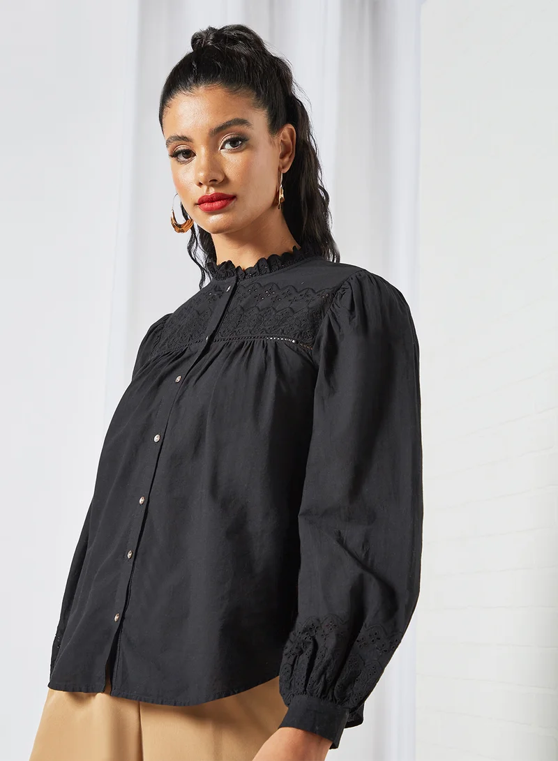 VERO MODA Embroidered Detail Shirt Black