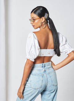 Charlie Holiday. Floral Detail Tie Top White  - Image 2