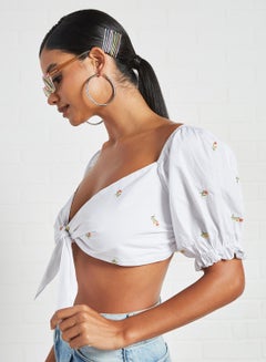 Charlie Holiday. Floral Detail Tie Top White  - Image 4