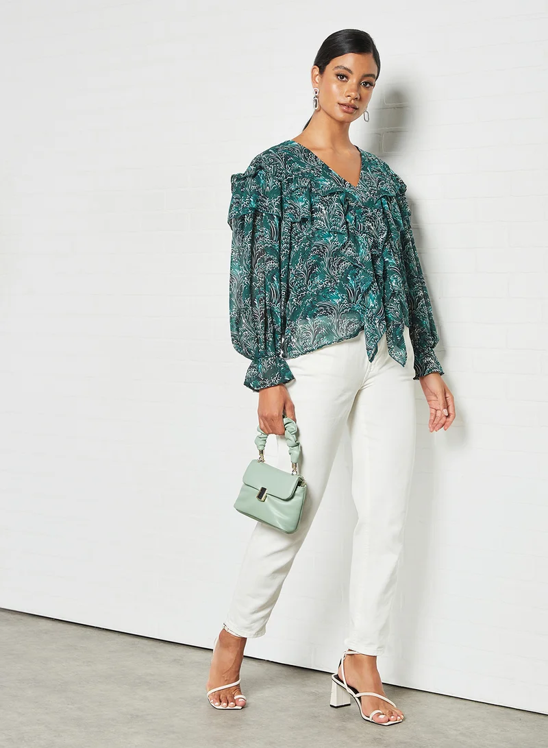 VERO MODA Ruffle Detail Top Green