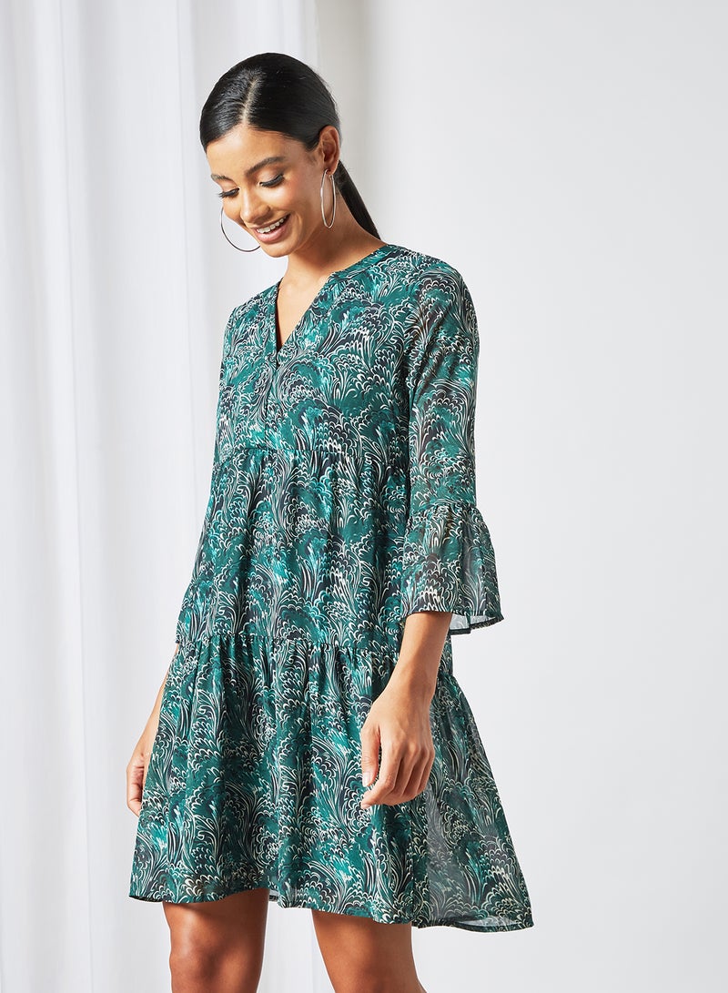 VERO MODA - Printed Mini Dress Green - Image 1