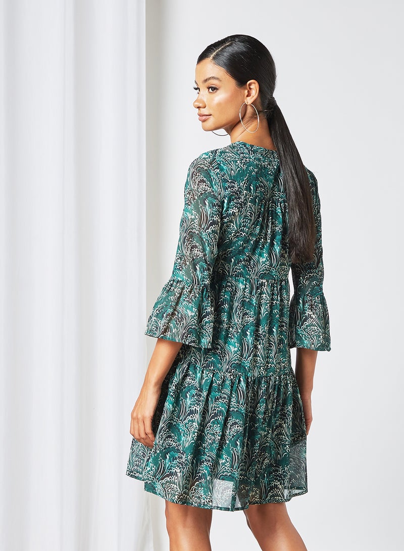 VERO MODA - Printed Mini Dress Green - Image 1