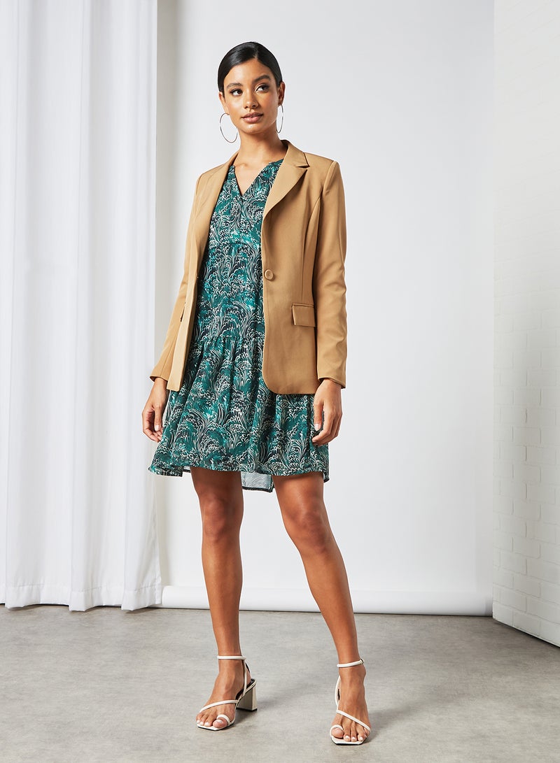 VERO MODA - Printed Mini Dress Green - Image 1