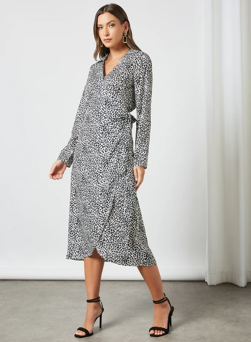 LABEL RAIL Leopard Print Midi Dress White/Black