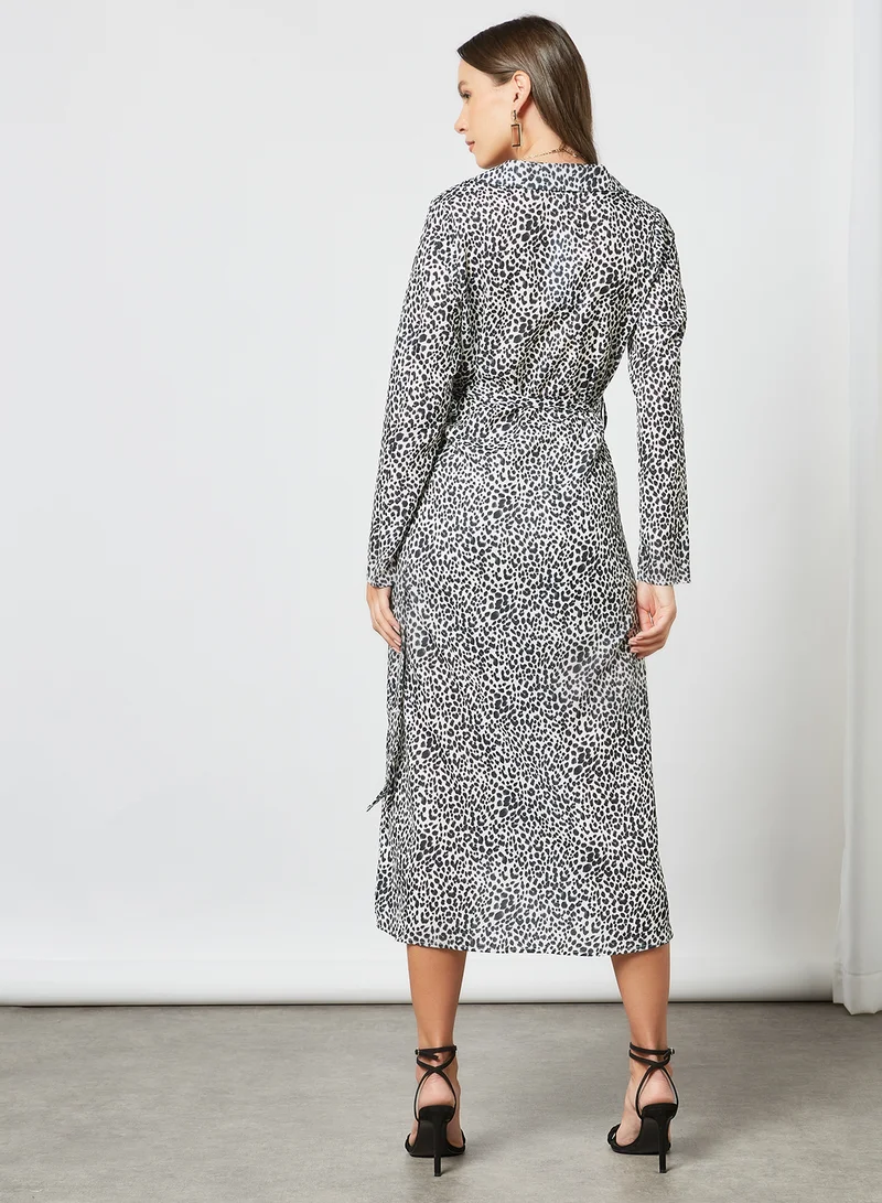 LABEL RAIL Leopard Print Midi Dress White/Black