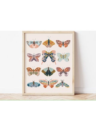 Boho Style Butterflies Artwork With Frame Multicolour 30x40cm - v1632028975/N50946678A_1