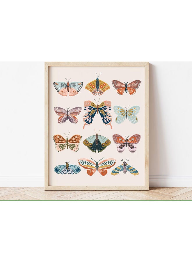 Boho Style Butterflies Artwork With Frame Multicolour 30x40cm