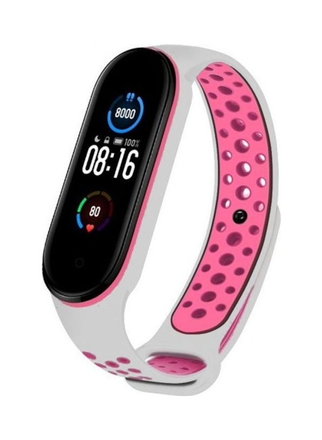 MARGOUN - Replacement Silicone Strap For Xiaomi 5/Mi Band 6 Pink/White - Image 1