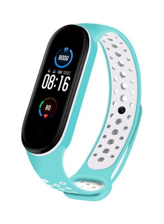 MARGOUN - Replacement Silicone Strap For Xiaomi 5/Mi Band 6 Blue/White - Image 1