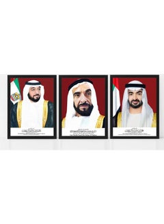 3-Piece Official Portrait Of HH Shaikh Khalifa With HH Shaikh Zayedn And HH Sheikh Mohammed  Poster With Frame Multicolour 50x40cm