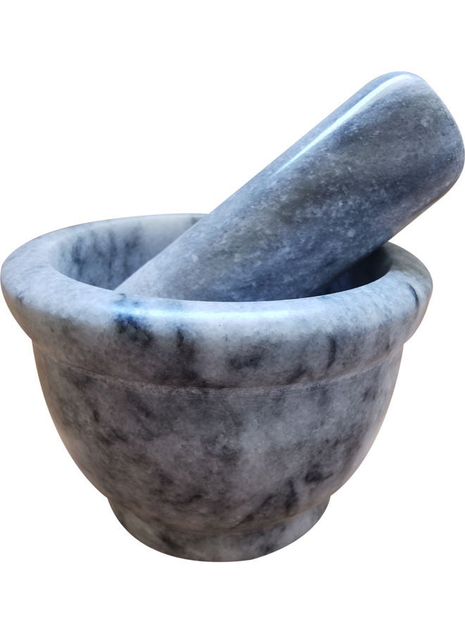 Natural Stone Grinder Marble Granite Mortar and Pestle Bowl Set Grey 10 x 7.5cm  - Image 1