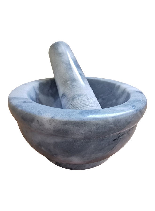 طقم أوعية هاون ومدقة من الرخام ومطحنة من الحجر الطبيعي رمادي 14 x 7سم  - Image 1