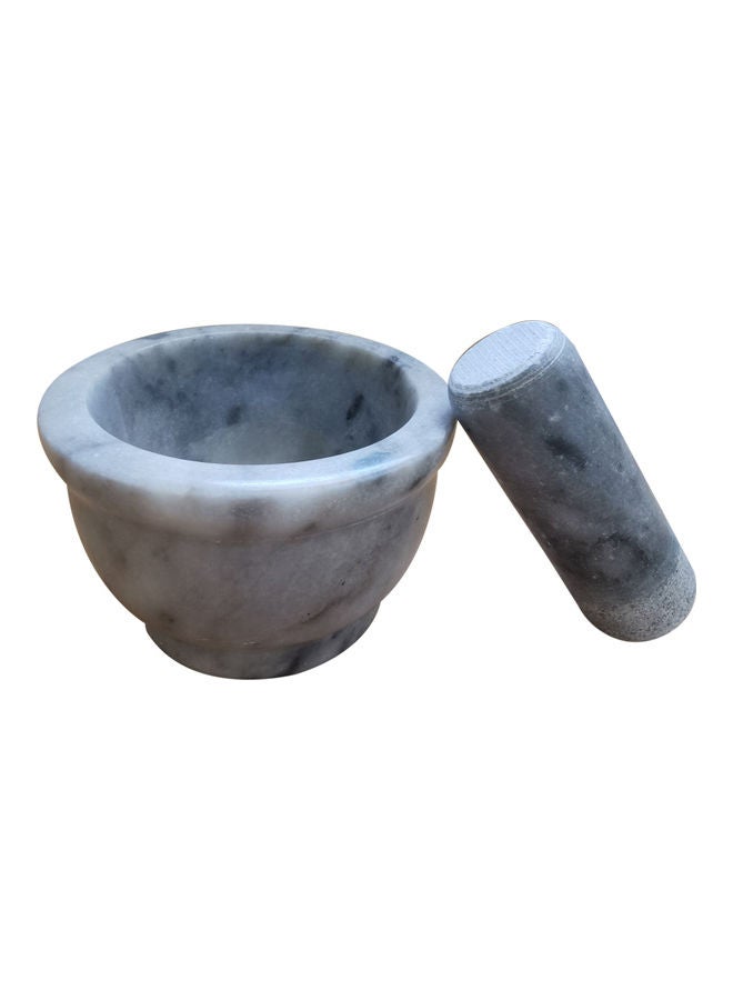 Natural Stone Grinder Marble Granite Mortar and Pestle Bowl Set Grey 10 x 7.5cm  - Image 2