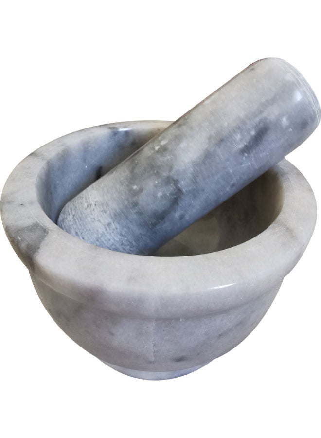 Natural Stone Grinder Marble Granite Mortar and Pestle Bowl Set Grey 10 x 7.5cm  - Image 3