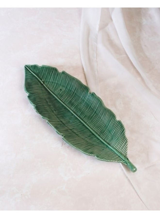 Fabindia Patram Embossed Platter Green 50x18x3.5cm  - Image 1