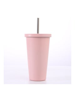 XiuWoo Stainless Steel Insulated Coffee Tumbler Cup with Lid and Straw Pink 17.5x6.5x10cm  - Image 1
