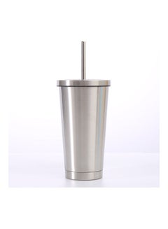 XiuWoo Stainless Steel Insulated Coffee Tumbler Cup with Lid and Straw Silver  - Image 1