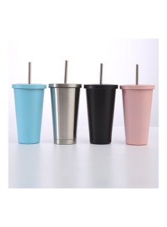 XiuWoo Stainless Steel Insulated Coffee Tumbler Cup with Lid and Straw Silver  - Image 2
