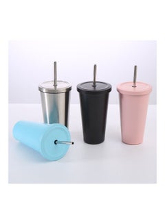 XiuWoo Stainless Steel Insulated Coffee Tumbler Cup with Lid and Straw Silver  - Image 5
