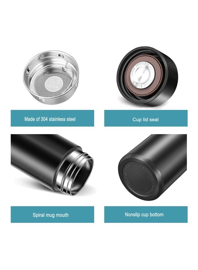 شو وو زجاجة مياه مفرغة معزولة مع شاشة تعرض درجة الحرارة أسود 500ملليلتر - Image 2