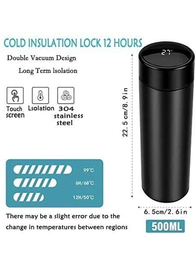 XiuWoo - Intelligent Temperature Display Vacuum Insulated Water Bottle Black 500ml - Image 1
